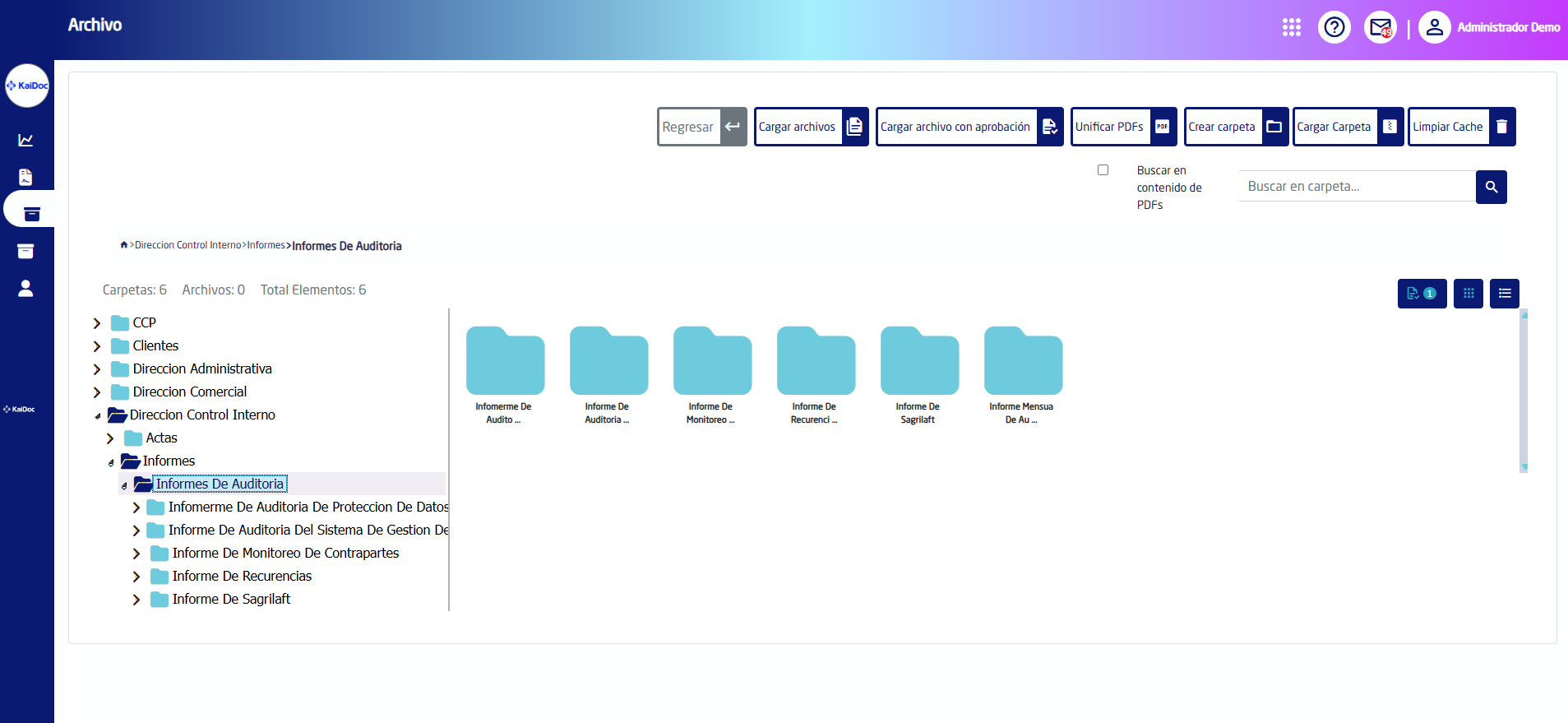 Módulo de gestión documental KaiDoc - archivo centralizado con metadatos, versiones y permisos por usuario